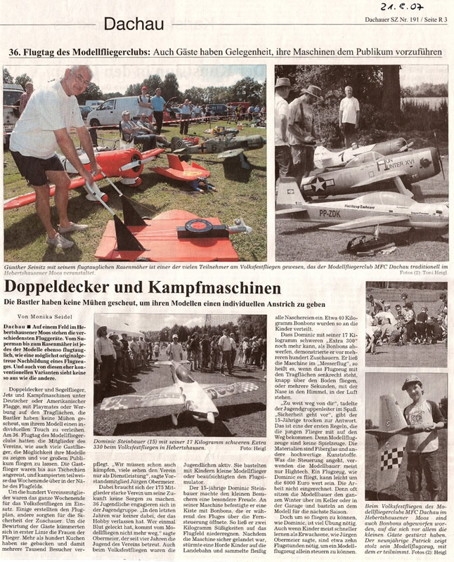 SZ 21. 8. 2007: Doppeldecker und Kampfmaschinen